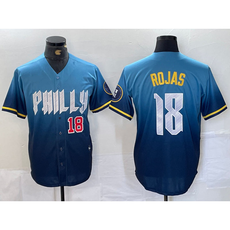 Philadelphia Phillies #18 Johan Rojas Number Blue Puhics 2024 City Connect Limited Stitched Jersey