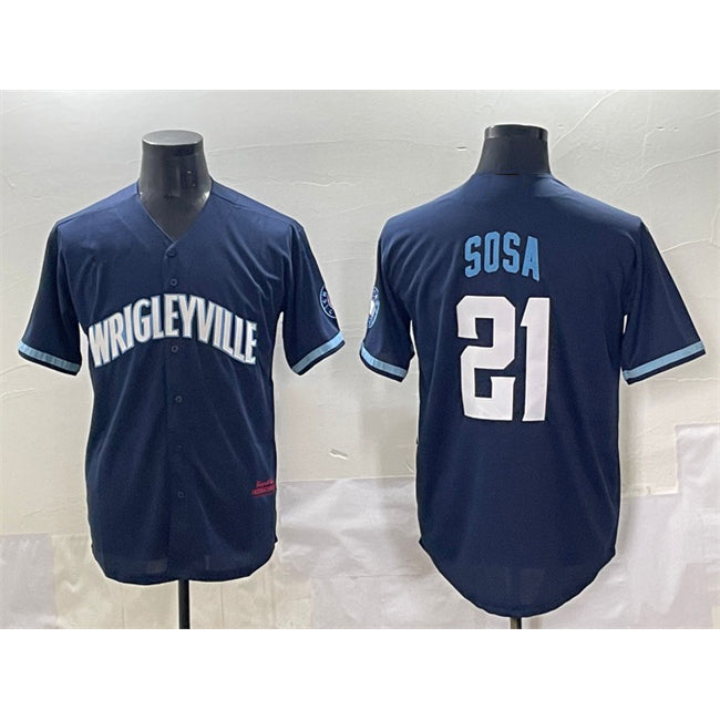 Chicago Cubs #21 Sammy Sosa Navy Puhics City Connect Stitched Jersey