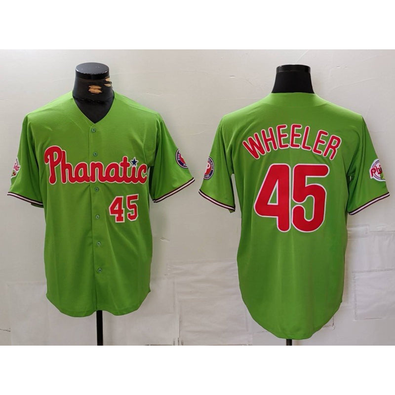 Philadelphia Phillies #45 Zack Wheeler Number Green Puhics With Patch Stitched Cool BaseJersey