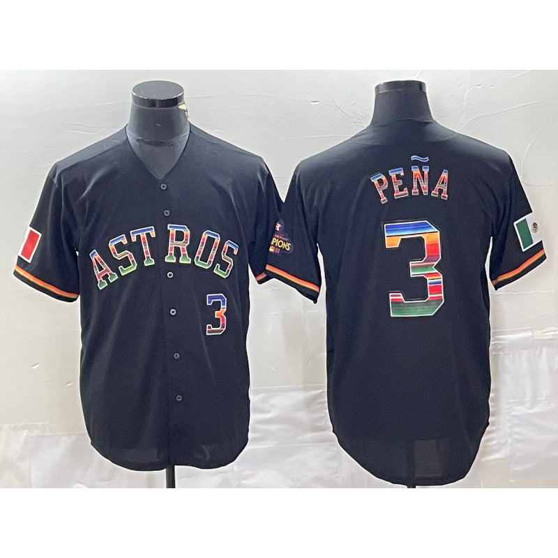 Houston Astros #3 Jeremy Pena Number Black Puhics Rainbow World Serise Champions Patch Cool Base Stitched Jersey