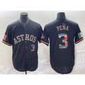 Houston Astros #3 Jeremy Pena Number Black Puhics Rainbow World Serise Champions Patch Cool Base Stitched Jersey