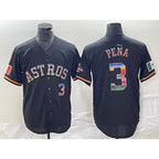 Houston Astros #3 Jeremy Pena Number Black Puhics Rainbow World Serise Champions Patch Cool Base Stitched Jersey