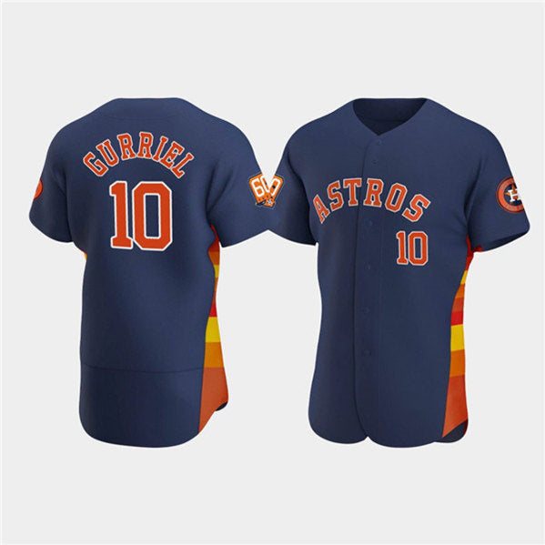 Houston Astros #10 Yuli Gurriel Navy Puhics 60th Anniversary Flex Base Stitched Jersey