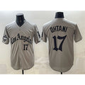 Los Angeles Dodgers #17 Shohei Ohtani Grey Puhics LA Gothic Style With 2025 World Series Champions Patch Limited Stitched Jersey