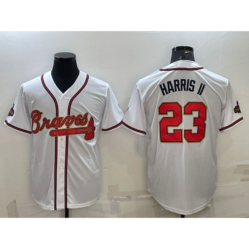 Atlanta Braves #23 Michael Harris II White Gold Puhics World Series Champions Program Cool Base Stitched Jersey