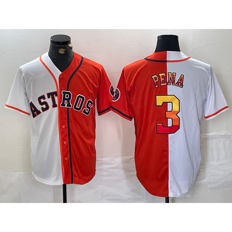 Houston Astros #3 Jeremy Pena White Orange Puhics Split Stitched Jersey 2