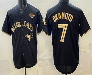 Toronto Blue Jays #7 Kazuma Okamoto Black Gold Puhics 2025 American League Champions Limited Stitched Jersey