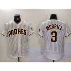 San Diego Padres #3 Jackson Merrill White Puhics With PS Patch Stitched Flex Base Jersey 2