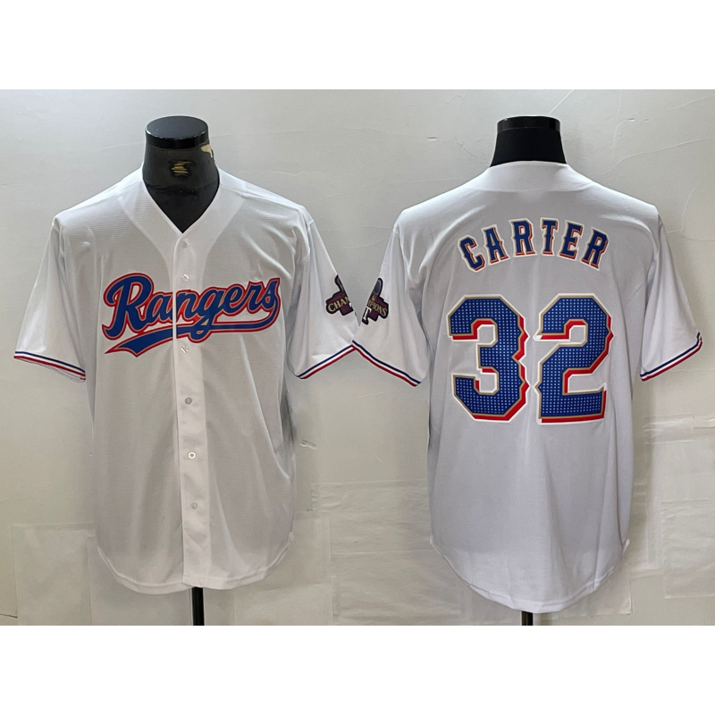 Texas Rangers #32 Evan Carter White Puhics 2023 World Series Champions Cool Base Jersey