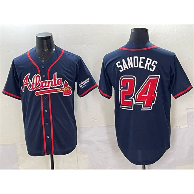 Atlanta Braves #24 Deion Sanders Navy Puhics 2025 Speedway Classic Alternate Stitched Jersey