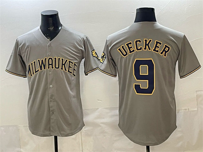 Milwaukee Brewers #9 Bob Uecker Grey Puhics Home Limited Stitched Jersey