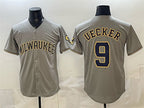 Milwaukee Brewers #9 Bob Uecker Grey Puhics Home Limited Stitched Jersey