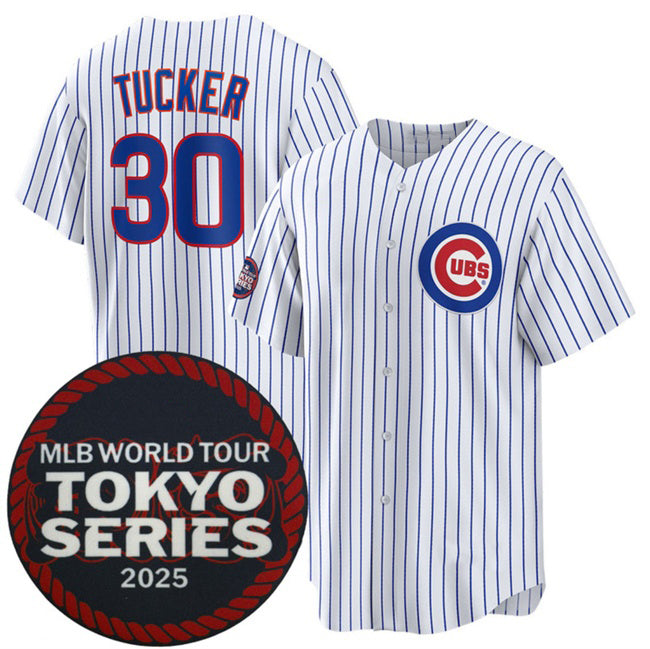 Chicago Cubs #30 Kyle Tucker White Puhics 2025 World Tour Tokyo Series Home Stitched Jersey
