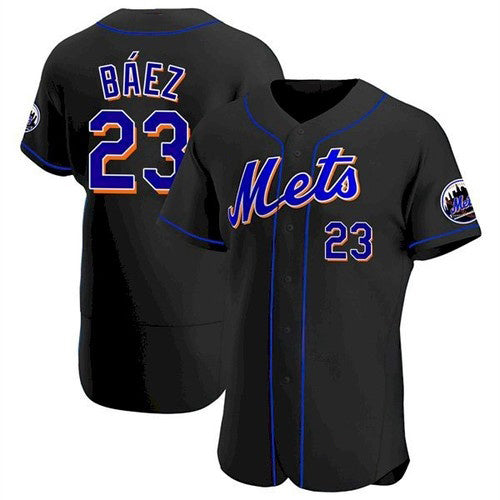 New York Mets #23 Javier Baez Black Puhics Anthentic Jersey