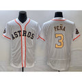 Houston Astros #3 Jeremy Pena 2023 White Gold Puhics World Serise Champions Patch Flex Base Stitched Jersey