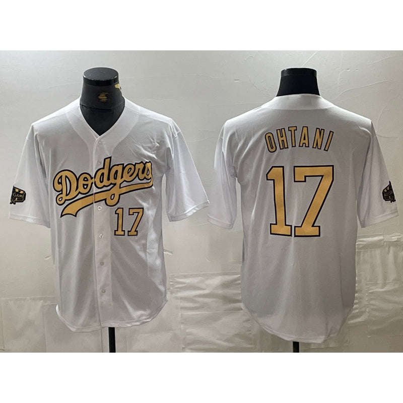 Los Angeles Dodgers #17 Shohei Ohtani Number White Puhics 2022 All Star Stitched Cool Base Jerseys