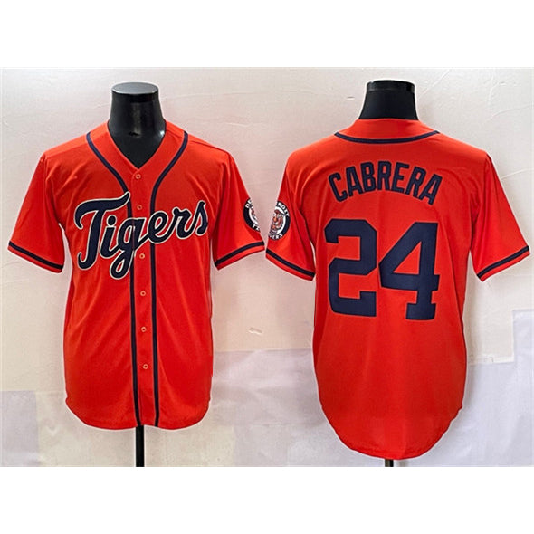 Detroit Tigers #24 Miguel Cabrera Orange Puhics With Patch Cool Base Stitched Jersey