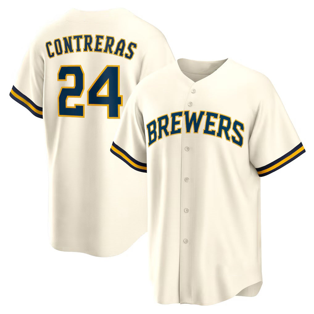 Milwaukee Brewers #24 William Contreras Cream Puhics Home Replica Jersey
