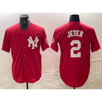 New York Yankees #2 Derek Jeter Red Puhics Fashion Cool Base Jersey