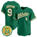 Oakland Athletics #9 Reggie Jackson Green Puhics 2024 Limited With Rickey Henderson Patch Stitched Jersey