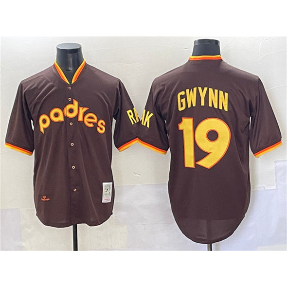 San Diego Padres #19 Tony Gwynn Brown Puhics Throwback Stitched Jersey