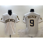 Milwaukee Brewers #9 Bob Uecker White Puhics With Home Patch Limited Stitched Jersey