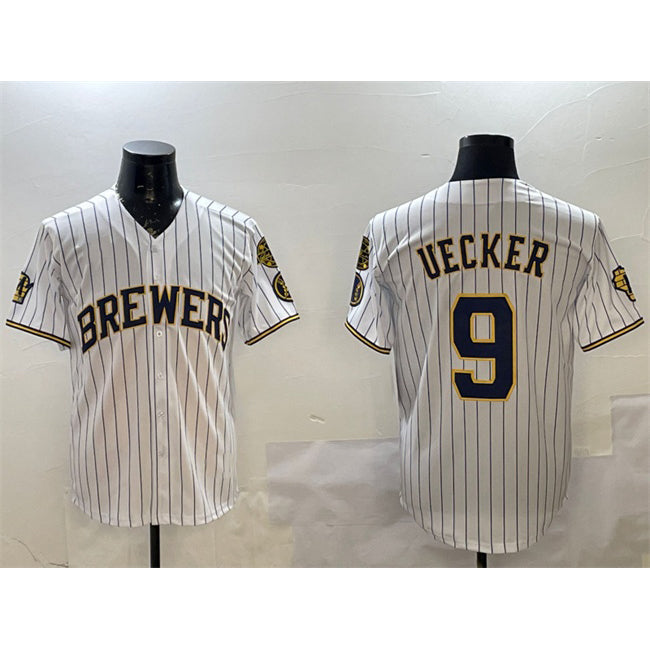 Milwaukee Brewers #9 Bob Uecker White Puhics With Home Patch Limited Stitched Jersey