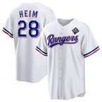 Texas Rangers #28 Jonah Heim 2023 White Puhics World Series Stitched Jersey