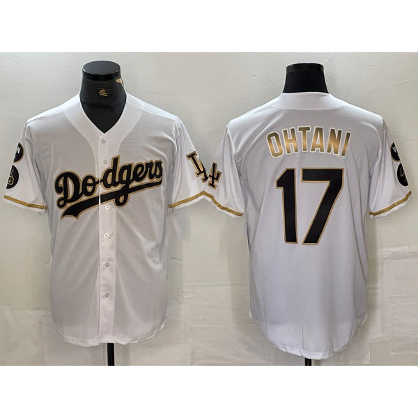Los Angeles Dodgers #17 Shohei Ohtani White Gold Puhics Fashion Stitched Cool Base Limited Jerseys