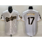 Los Angeles Dodgers #17 Shohei Ohtani White Gold Puhics Fashion Stitched Cool Base Limited Jerseys
