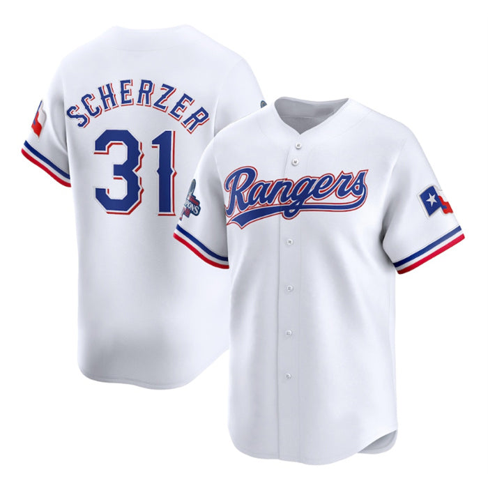 Texas Rangers #31 Max Scherzer White Puhics 2023 World Series Champions Stitched Jersey