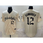 Philadelphia Phillies #12 Kyle Schwarber Cream Puhics Gothic Vapor Limited Stitched Jersey