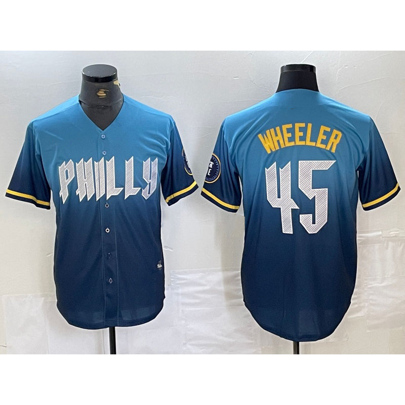 Philadelphia Phillies #45 Zack Wheeler Blue Puhics 2024 City Cool Base Stitched Jersey