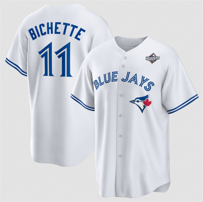 Toronto Blue Jays #11 Bo Bichette White Puhics 2025 World Series Home Cool Base Stitched Jersey