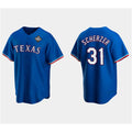 Texas Rangers #31 Max Scherzer Royal Puhics 2023 World Series Stitched Jersey
