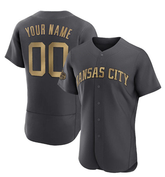 Custom Kansas City Royals Active Player Charcoal Puhics 2022 All-Star Flex Base Stitched Jersey 2