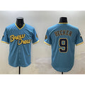 Milwaukee Brewers #9 Bob Uecker Powder Blue Puhics City Connect With Patch Cool Base Stitched Jersey