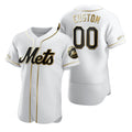 Custom New York Mets White Puhics Stitched Flex Base Golden Edition Jersey