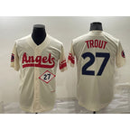 Los Angeles Angels #27 Mike Trout Number Cream Puhics 2022 City Connect Cool Base Stitched Jersey
