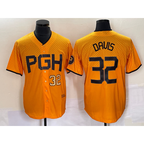 Pittsburgh Pirates #32 Henry Davis Number Yellow Puhics 2023 City Connect Stitched Jersey 3