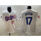 Los Angeles Dodgers #17 Shohei Ohtani White Puhics With American Flag Patch Limited Stitched Jersey