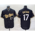 Los Angeles Dodgers #17 Shohei Ohtani Number Black Gold Puhics Fashion Stitched Cool Base Limited Jersey