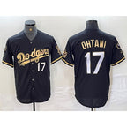 Los Angeles Dodgers #17 Shohei Ohtani Number Black Gold Puhics Fashion Stitched Cool Base Limited Jersey