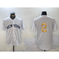 New York Yankees #2 Derek Jeter White Puhics Pinstripe Without Name Fashion Cool Base Jersey 2