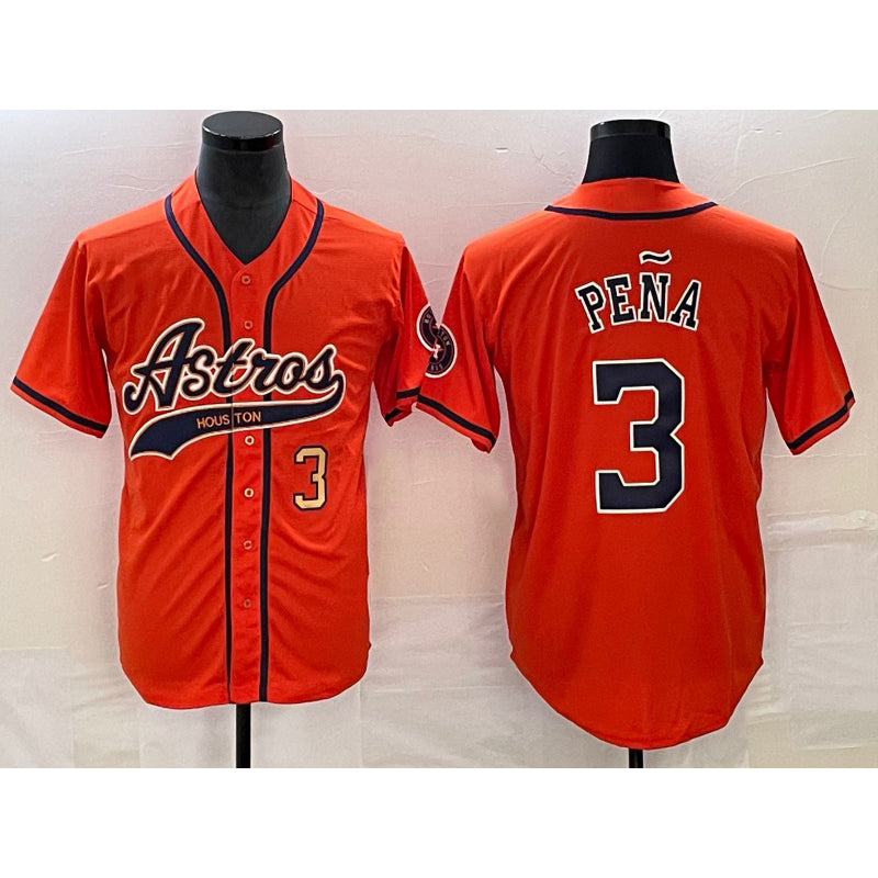 Houston Astros #3 Jeremy Pena Number Orange Puhics With Patch Cool Base Stitched Jersey