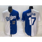 Los Angeles Dodgers #17 Shohei Ohtani Number White Blue Puhics Two Tone Stitched Jerseys