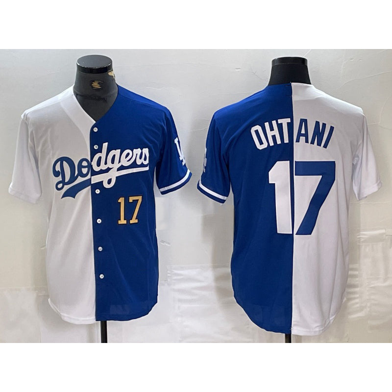 Los Angeles Dodgers #17 Shohei Ohtani Number White Blue Puhics Two Tone Stitched Jerseys
