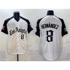 Los Angeles Dodgers #8 Enrique Hern¨¢ndez White Black Puhics Mexico 2025 LA Gothic Style With Fernando Patch Vapor Premier Limited Stitched Jersey