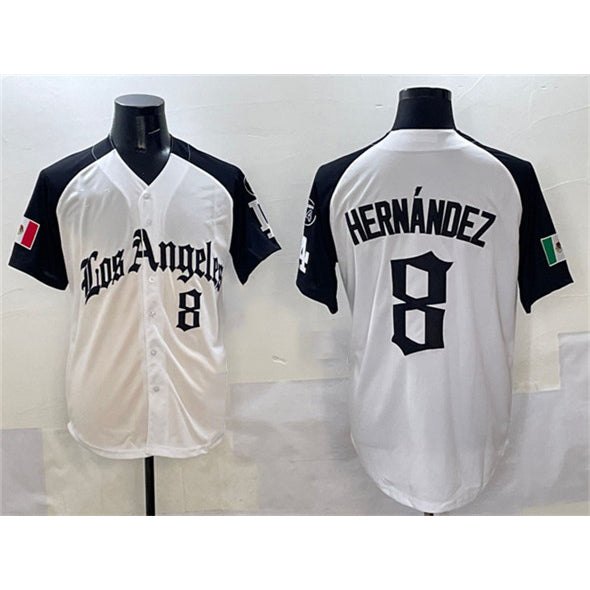 Los Angeles Dodgers #8 Enrique Hern¨¢ndez White Black Puhics Mexico 2025 LA Gothic Style With Fernando Patch Vapor Premier Limited Stitched Jersey