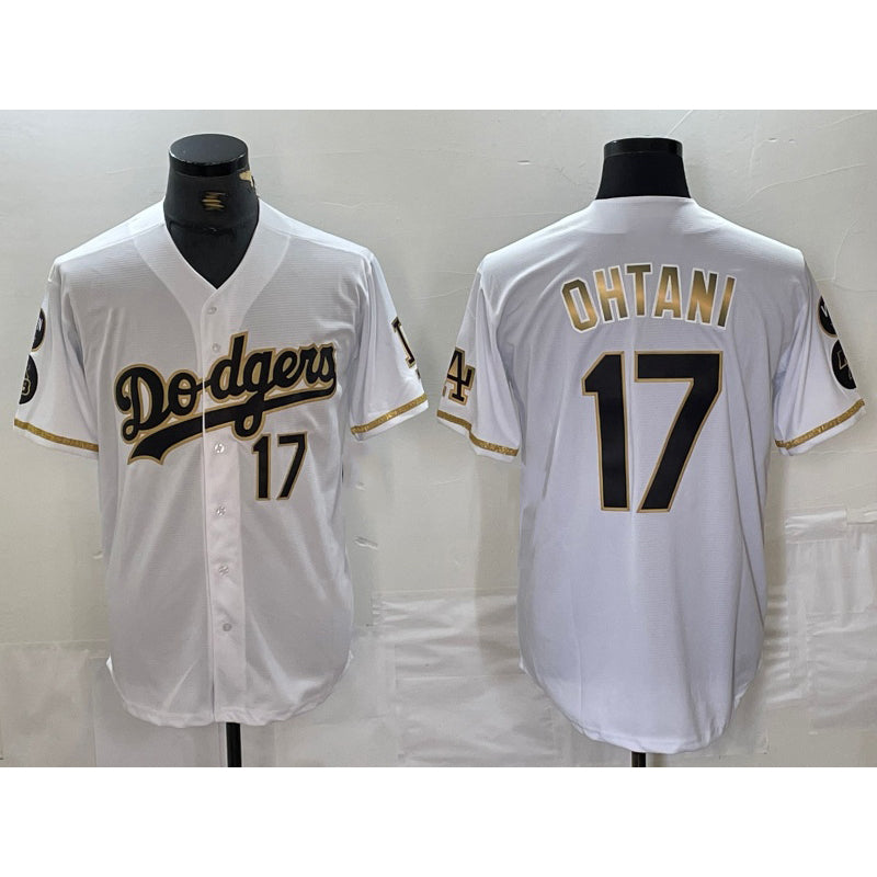 Los Angeles Dodgers #17 Shohei Ohtani Number White Gold Puhics Fashion Stitched Cool Base Limited Jersey